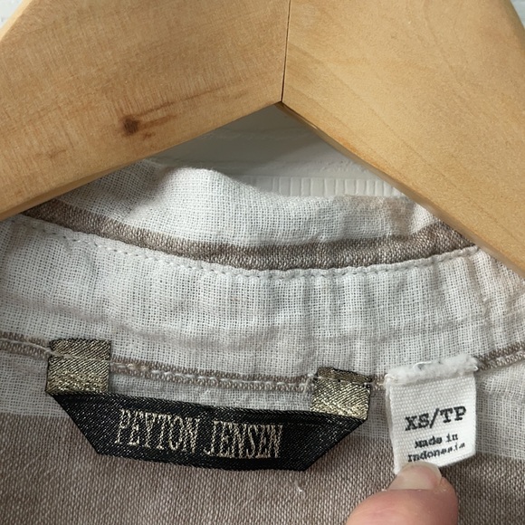 Peyton Jensen Size XS Linen Cotton Blend Rolled Short Sleeve Button Down Striped - Picture 4 of 8
